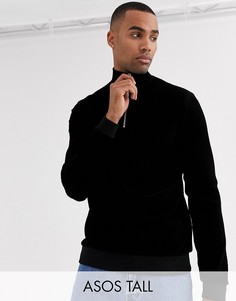 Черный вельветовый свитшот с молнией ASOS DESIGN Tall