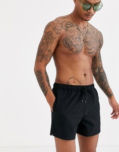 Черные короткие шорты для плавания из ткани сирсакер ASOS DESIGN-Черный