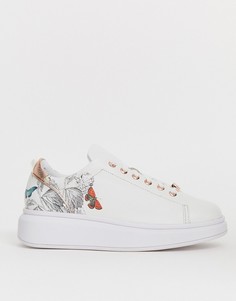 Белые кожаные кроссовки с цветочным принтом и массивной подошвой Ted Baker-Белый