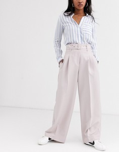 Светло-бежевые широкие брюки с поясом ASOS DESIGN-Светло-бежевый