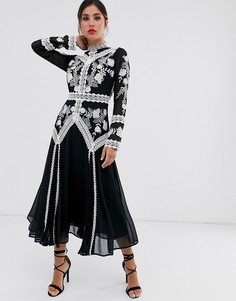 Платье миди с вырезами и вышивкой ASOS DESIGN-Мульти