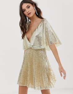 Платье мини с расклешенными рукавами и пайетками ASOS DESIGN-Мульти