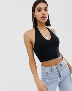 Черный кроп-топ с бретелью через шею ASOS DESIGN