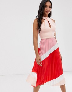 Платье-халтер миди в стиле колор блок ASOS DESIGN-Мульти
