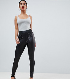 Леггинсы из искусственной кожи с узким эластичным поясом ASOS DESIGN Petite-Черный