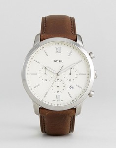 Часы с коричневым кожаным ремешком и хронографом Fossil FS5380 Neutra-Коричневый