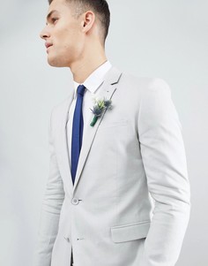 Супероблегающий пиджак холодного серого цвета с добавлением льна ASOS DESIGN Wedding-Серый