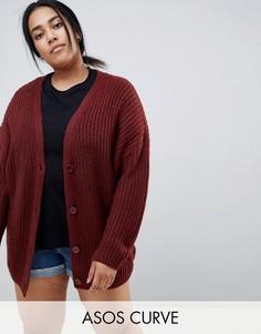Oversize-кардиган крупной вязки в рубчик на пуговицах ASOS DESIGN Curve-Красный