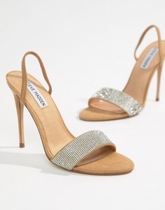 Босоножки на каблуке с ремешком через пятку и стразами Steve Madden-Бежевый