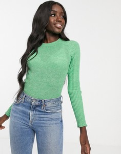 Приталенный джемпер с круглым вырезом в рубчик ASOS DESIGN-Зеленый
