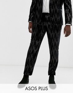 Черные бархатные брюки зауженного кроя с пайетками ASOS DESIGN Plus-Черный