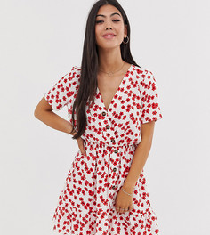 Белое платье мини на пуговицах с цветочным принтом ASOS DESIGN Petite-Мульти