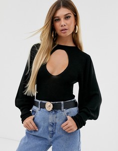 Тонкий джемпер с объемными рукавами и вырезом ASOS DESIGN-Черный