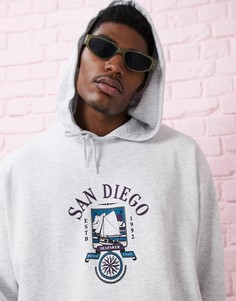 Oversize-худи белого меланжевого цвета с принтом в винтажном стиле ASOS DESIGN-Белый