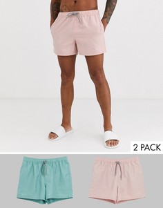 Набор из 2 коротких шорт для плавания (розовые/сине-зеленые) ASOS DESIGN - Скидка-Мульти
