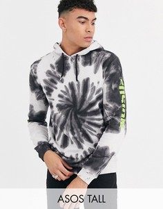 Худи с отделкой тай-дай и неоновым принтом на рукавах ASOS DESIGN Tall-Мульти