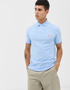 Голубое узкое поло из пике Polo Ralph Lauren-Синий
