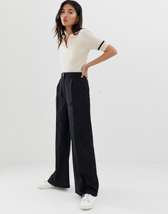 Широкие брюки из ткани с добавлением льна ASOS DESIGN-Черный