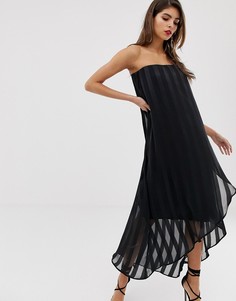 Платье-бандо миди в прозрачную и непрозрачную полоску ASOS DESIGN-Черный
