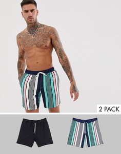 2 пары шортов для плавания черного цвета/в полоску ASOS DESIGN - НАБОР СО СКИДКОЙ-Мульти