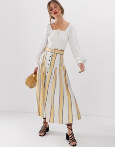 Юбка миди в полоску с кокеткой и поясом ASOS DESIGN-Мульти