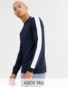 Темно-синий облегающий свитшот с полосками по бокам ASOS DESIGN Tall