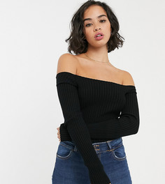 Черный джемпер в рубчик с открытыми плечами Bershka