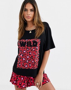 Комбинируемая красная футболка со звериным принтом ASOS DESIGN-Красный