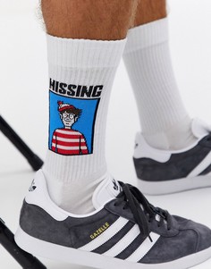 Спортивные носки с надписью \Wheres Wally\" ASOS DESIGN-Белый