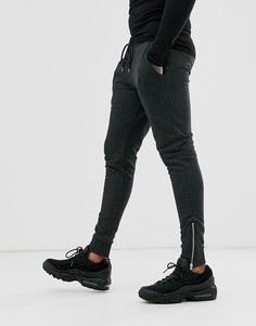 Темно-серые джоггеры скинни с серебристой молнией на манжетах ASOS DESIGN-Серый