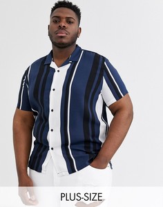 Рубашка в синюю и светло-бежевую полоску Topman Big & Tall-Темно-синий