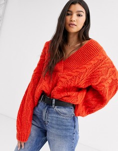 Вязаный oversize-джемпер с V-образным вырезом ASOS DESIGN-Красный