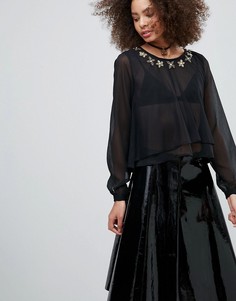 Шифоновая блузка с отделкой QED London-Черный