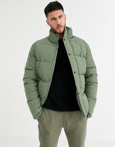 Зеленая дутая куртка с воротником-стойкой ASOS DESIGN-Зеленый