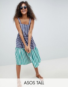 Ярусное летнее платье миди в полоску ASOS DESIGN Tall-Мульти