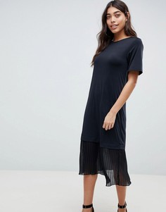 Платье-футболка миди с плиссировкой ASOS DESIGN-Черный