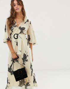 Платье макси с воротником и цветочным принтом ASOS DESIGN-Мульти