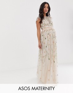 Сетчатое платье макси с цветочной вышивкой и пайетками ASOS DESIGN Maternity-Мульти