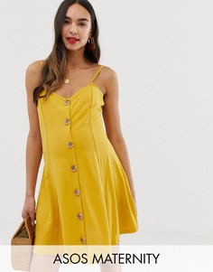 Свободное платье мини с пуговицами под дерево ASOS DESIGN Maternity-Желтый