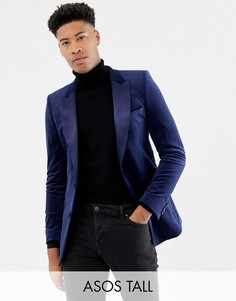 Темно-синий приталенный бархатный блейзер с принтом ASOS DESIGN Tall