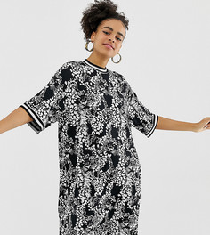 Черное платье-футболка в стиле oversize с принтом тигров Monki-Черный