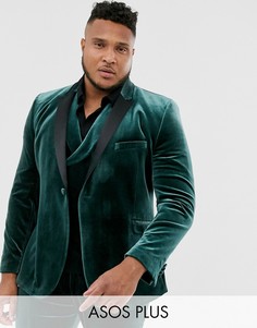 Зеленый бархатный пиджак смокинг супероблегающего кроя ASOS DESIGN Plus