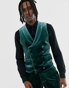 Зеленый бархатный супероблегающий жилет под смокинг ASOS DESIGN