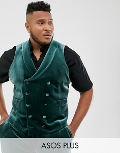 Зеленый бархатный супероблегающий жилет под смокинг ASOS DESIGN Plus