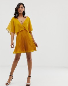 Платье миди с рукавами клеш и плиссированной юбкой ASOS DESIGN-Серый