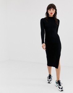Черное облегающее вязаное платье с высоким воротом River Island-Черный