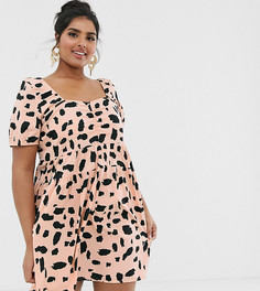 Чайное платье мини с размытым принтом Wednesdays Girl Curve-Розовый