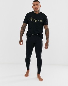 Черный пижамный комплект для дома из меггинсов и футболки с надписью ASOS DESIGN