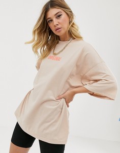 Oversize-футболка с контрастной отделкой Public Desire-Бежевый