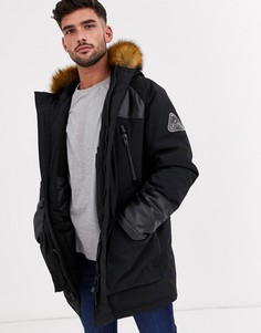 Черная парка с искусственным мехом Topman-Черный